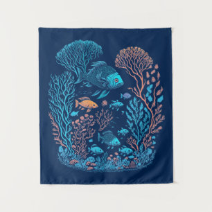 Unterwasserlandschaft farbenfrohe Fische und Koral Wandteppich