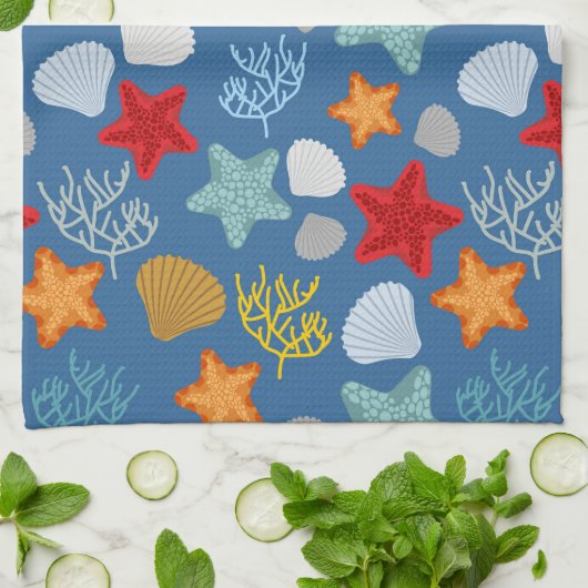 Unterwasserleben-Muster Geschirrtuch (Gefaltet)
