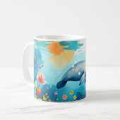 Unterwassermanatee und Blumenfantasie Kunst und Ku Kaffeetasse (Vorderseite Links)