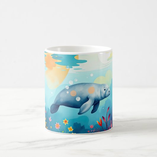 Unterwassermanatee und Blumenfantasie Kunst und Ku Kaffeetasse (Mittel)