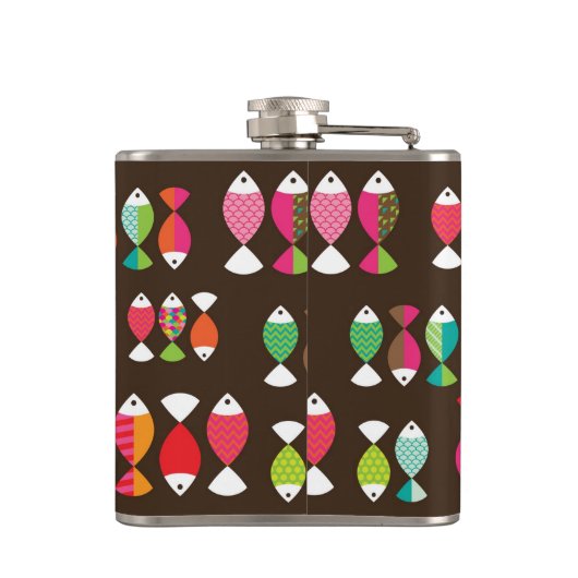 Unterwassermuster 2 der abstrakten retro Fische Flachmann (Rückseite)