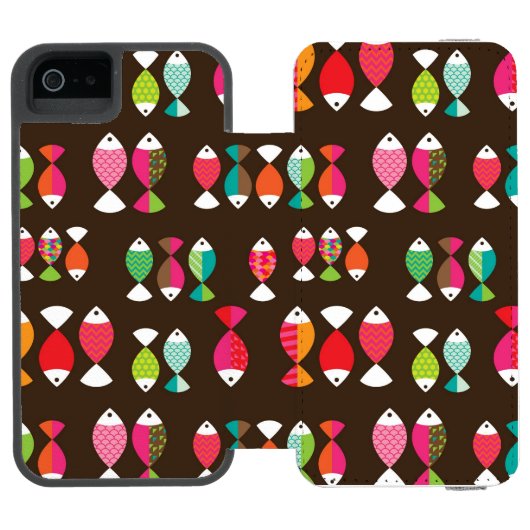 Unterwassermuster 2 der abstrakten retro Fische Incipio iPhone Geldbeutel-Hülle (Folio Geöffnet)