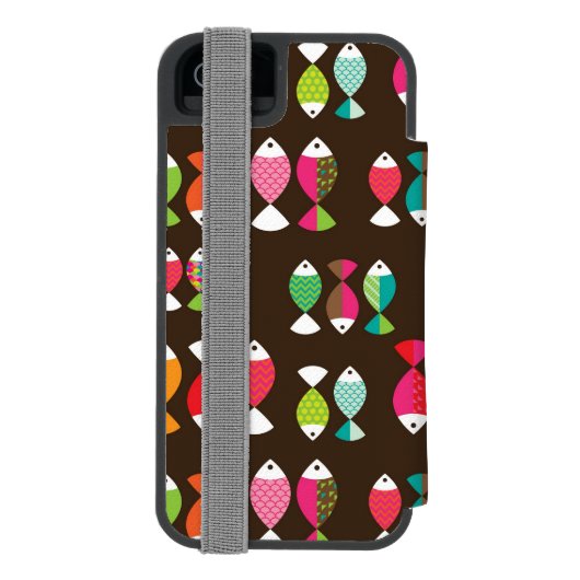 Unterwassermuster 2 der abstrakten retro Fische Incipio iPhone Geldbeutel-Hülle (Folio Rückseite)