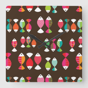 Unterwassermuster 2 der abstrakten retro Fische Quadratische Wanduhr