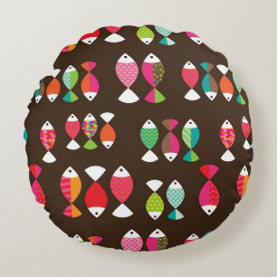 Unterwassermuster 2 der abstrakten retro Fische Rundes Kissen