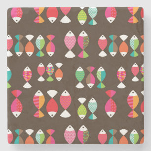 Unterwassermuster 2 der abstrakten retro Fische Steinuntersetzer