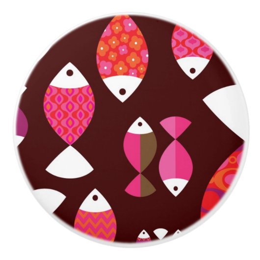 Unterwassermuster der abstrakten retro Fische Keramikknauf (Vorderseite)