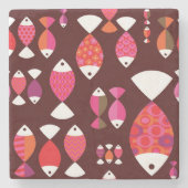 Unterwassermuster der abstrakten retro Fische Steinuntersetzer (Vorderseite)