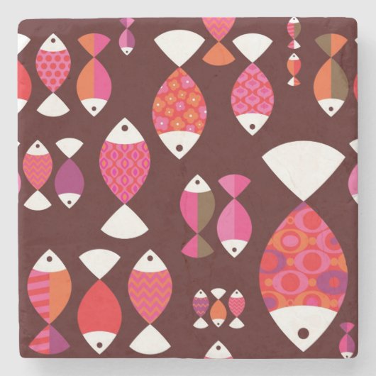 Unterwassermuster der abstrakten retro Fische Steinuntersetzer (Vorderseite)