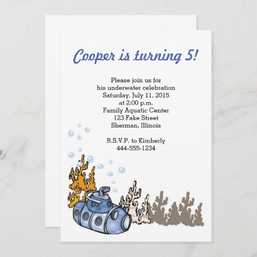 UnterwasserParty Einladung (Vorne/Hinten)
