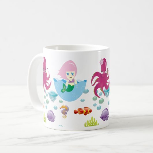 Unterwasserrosa Meerjungfrau und Octopus Kaffeetasse (Vorderseite Links)