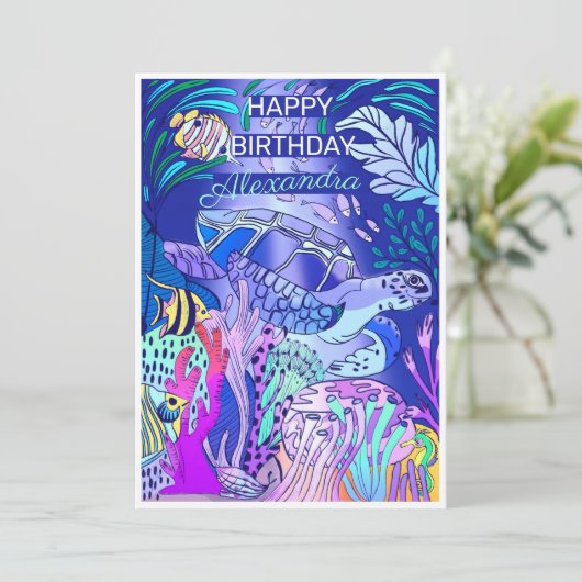 Unterwasserschildkröte Geburtstag Einladung (Stehend Vorderseite)