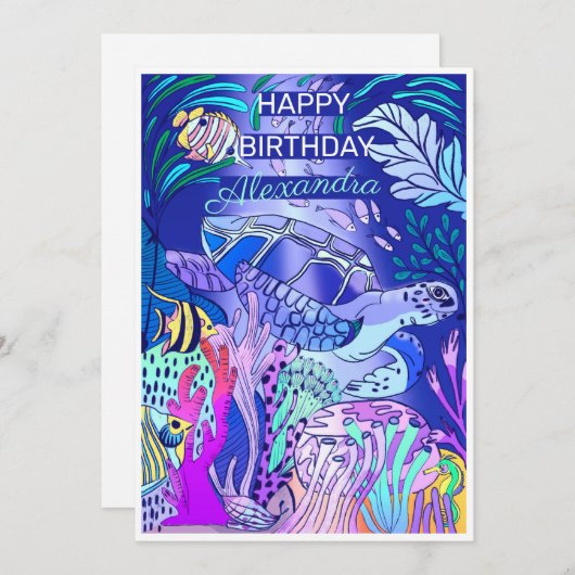 Unterwasserschildkröte Geburtstag Einladung (Vorne/Hinten)