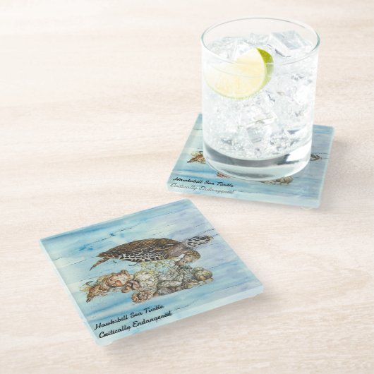 Unterwasserschildkröte Glasuntersetzer (Schrägansicht)