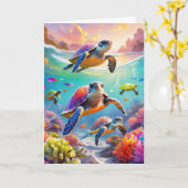 Unterwasserschildkröten, 5 Zoll x 7 Zoll geklappte Karte (Gelbe Blume)