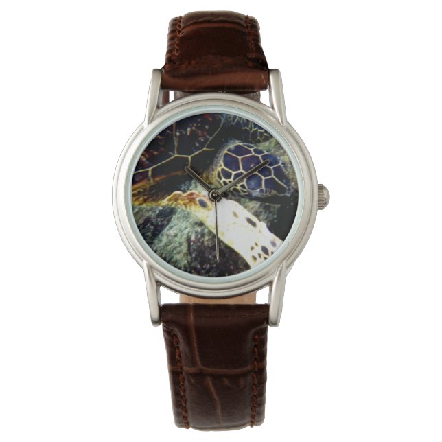 Unterwasserschildkröten-Lederbeobachtung Armbanduhr (Vorderseite)