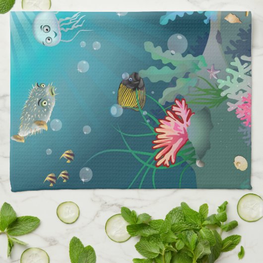 Unterwasserszene Geschirrtuch (Gefaltet)