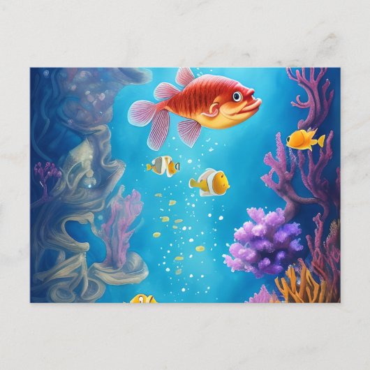 Unterwasserszene mit Funny Fish Postkarte (Vorderseite)