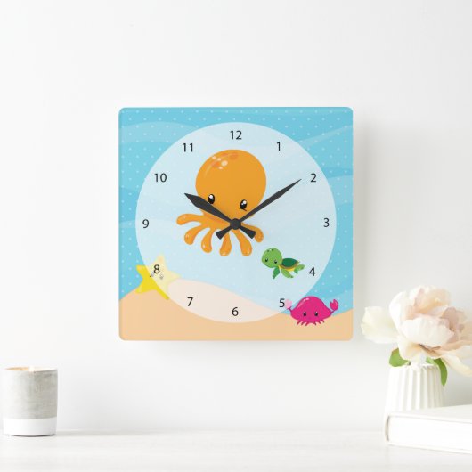 Unterwassertiere Quadratische Wanduhr (Zuhause)