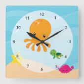 Unterwassertiere Quadratische Wanduhr (Vorderseite)