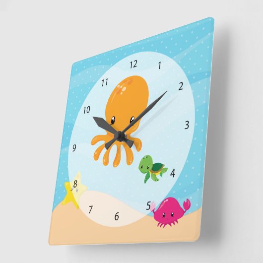 Unterwassertiere Quadratische Wanduhr (Winkel)