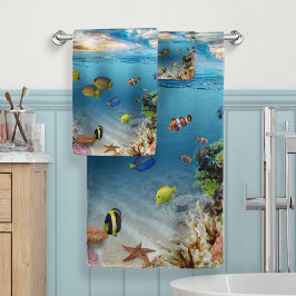 Unterwasserwelt des tropischen Fischmeers Badhandtuch Set