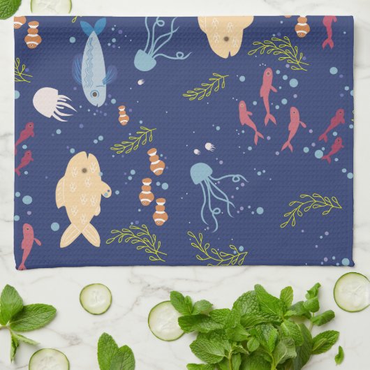 Unterwasserwelt Geschirrtuch (Gefaltet)
