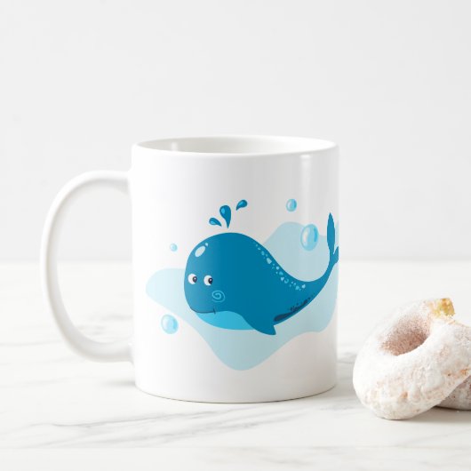 Unterwasserwelt. Meeresleben. Kawaii Blauwal Kaffeetasse (Mit Donut)
