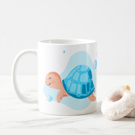 Unterwasserwelt. Meeresleben. ​ ​ Schildkröte Kaffeetasse (Mit Donut)
