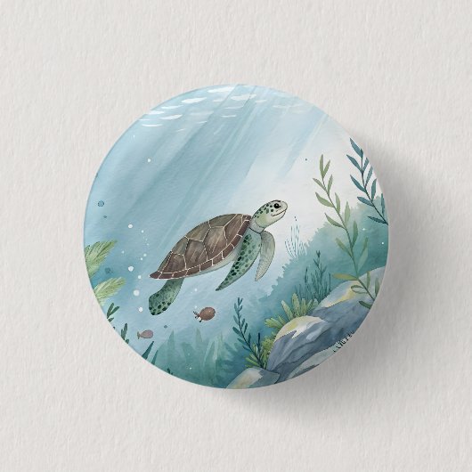 Unterwasserwelt mit Schildkröte Button (Vorderseite)