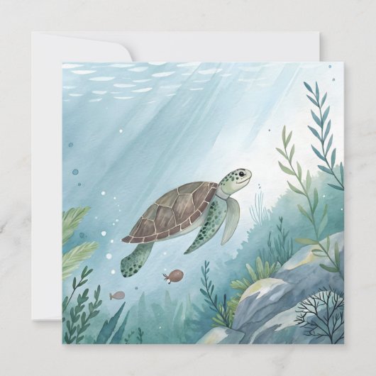 Unterwasserwelt mit Schildkröte Einladung (Vorderseite)
