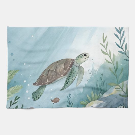 Unterwasserwelt mit Schildkröte Geschirrtuch (Horizontal)