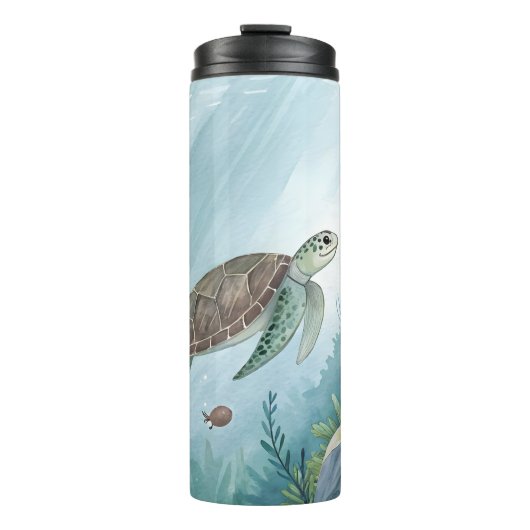 Unterwasserwelt mit Schildkröte Thermosbecher (Vorderseite)