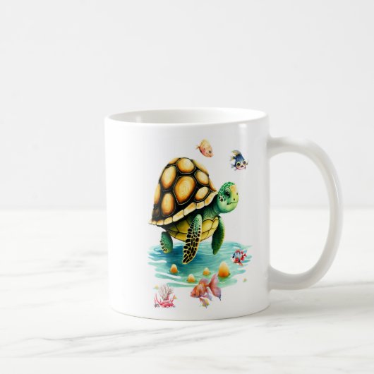 Unterwasserwelt - Schildkröte und lebendige Fischg Kaffeetasse (Rechts)