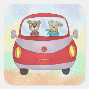 Unterwegs quadratischer aufkleber