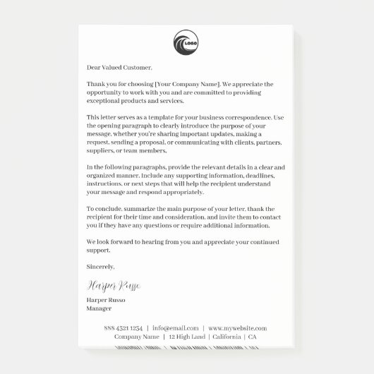 Unterzeichnetes Briefpapier | Post-it Notes Logo g Klebezettel (Vorderseite)
