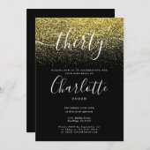 Unterzeichnung 30. Geburtstag Gold Glitzer Confett Einladung (Vorne/Hinten)