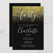 Unterzeichnung 40. Geburtstag Gold Glitzer Confett Einladung (Vorne/Hinten)
