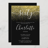 Unterzeichnung 60. Geburtstag Gold Glitzer Confett Einladung (Vorne/Hinten)