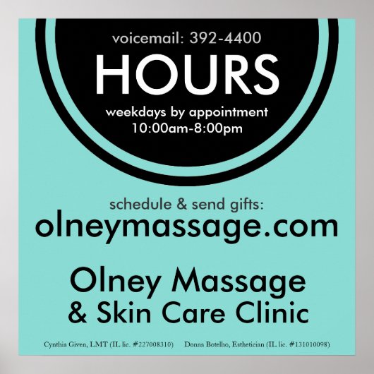 Unterzeichnung der Geschäftszeiten für kleine Unte Poster (Vorne)