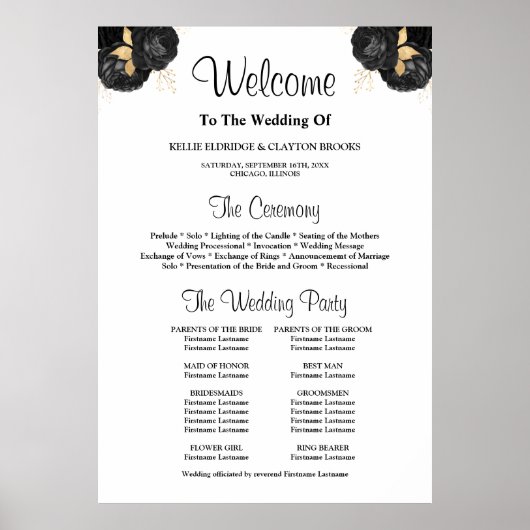 Unterzeichnung des Black & Gold Floral Wedding Pro Poster (Vorne)