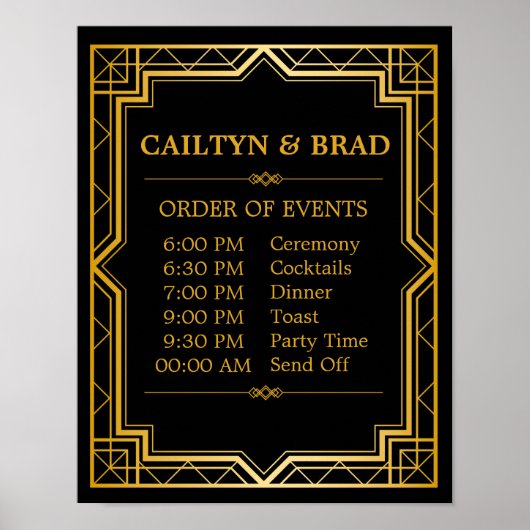 Unterzeichnung des Hochzeitplans | Gatsby Art Deco Poster (Vorne)