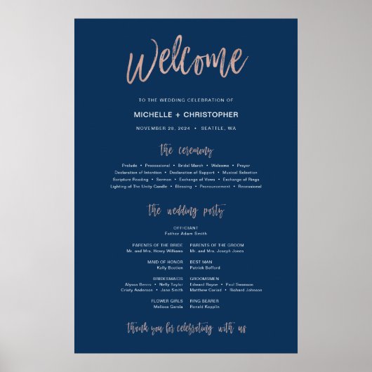 Unterzeichnung des Navy Blue & Rose Gold Glam Wedd Poster (Vorne)