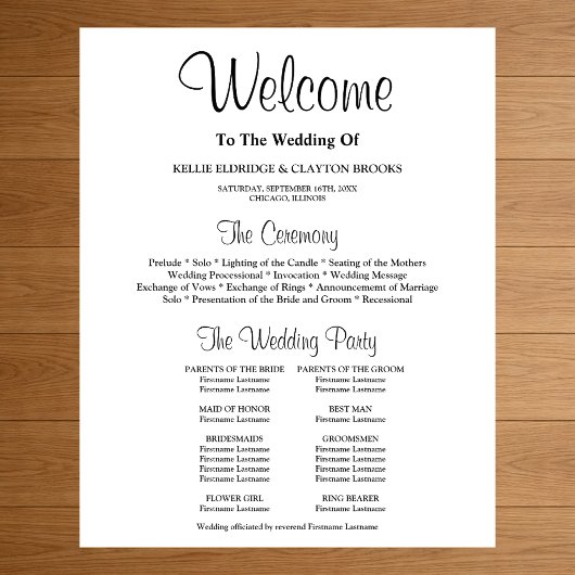 Unterzeichnung eines einfachen Hochzeitsprogramms Poster