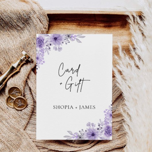 Unterzeichnung lila Hochzeitkarten und Geschenke Einladung