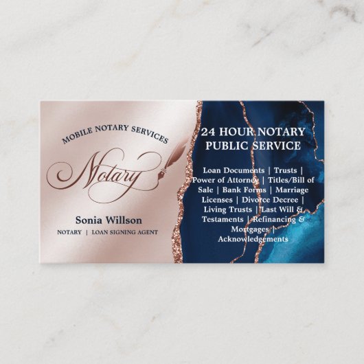 Unterzeichnung von Agent Rose Gold Navy durch Nota Visitenkarte (Vorderseite)