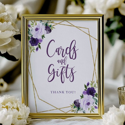 Unterzeichnung von lila Gold Floral Cards und Gesc Poster