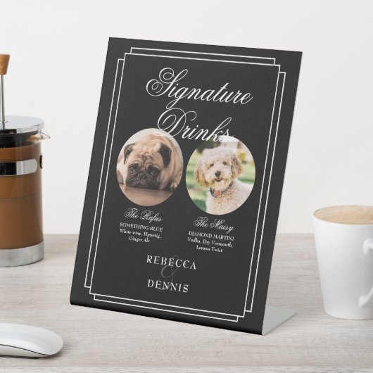 Unterzeichnungsgetränke für Schwarz-Weiß-Hunde Sockelschild (In SItu)