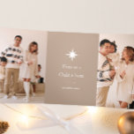 Unto Us a Child is Born Photo Collage Christmas Dreifach Gefaltete Urlaubskarte<br><div class="desc">Inspirational Christian religious multi photo Christmas trifold greeting card features Unto us a Child is born white typography with an illustrated Christmas star and a neutral taupe background with five photos.</div>