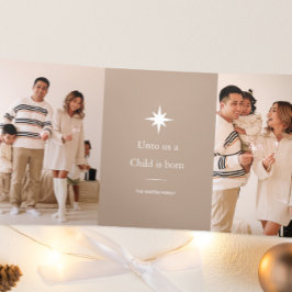 Unto Us a Child is Born Photo Collage Christmas Dreifach Gefaltete Urlaubskarte